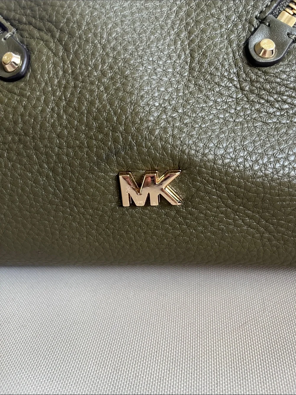 Michael Kors Olive Green Pebbled Leather Hobo Bag with Gold Hardware